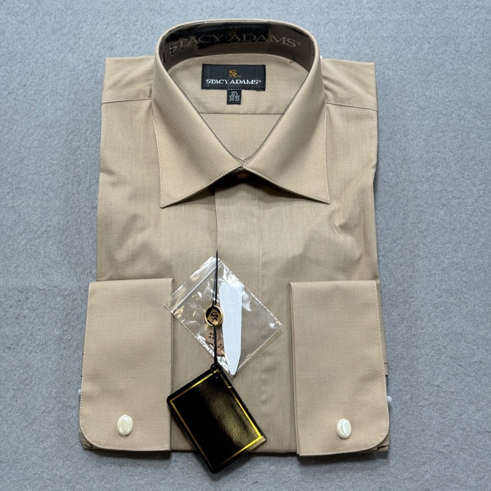 NEW Stacy Adams Dress Shirt Men's 15.5 34/35 Tan French Cuff Spread Collar